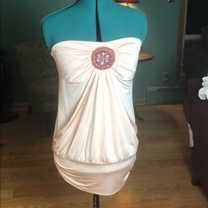 Pink Strapless Top with Beaded Detail.